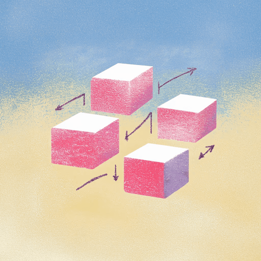 Illustration of colored cubes with arrows connecting them
