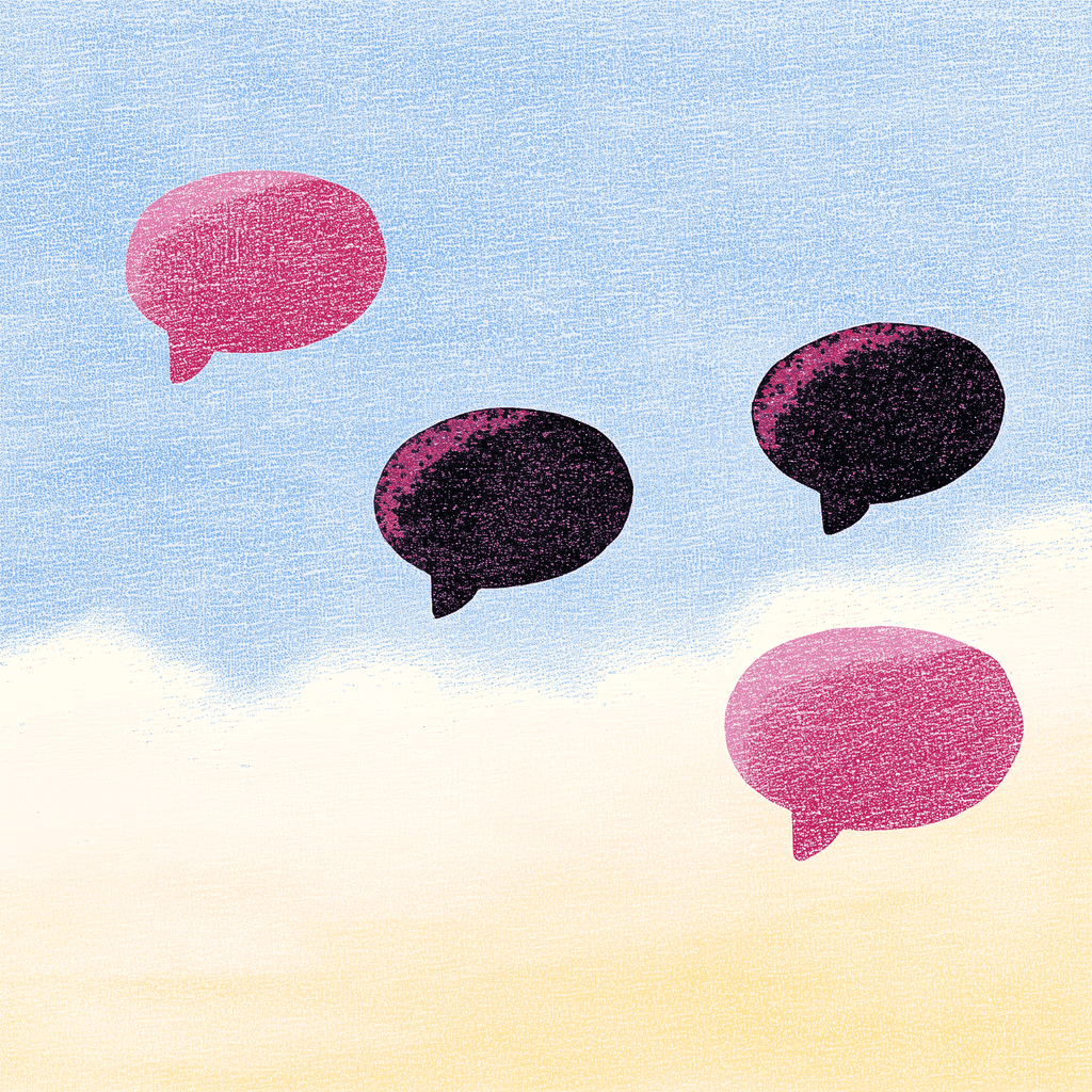 Illustration of speech icons floating