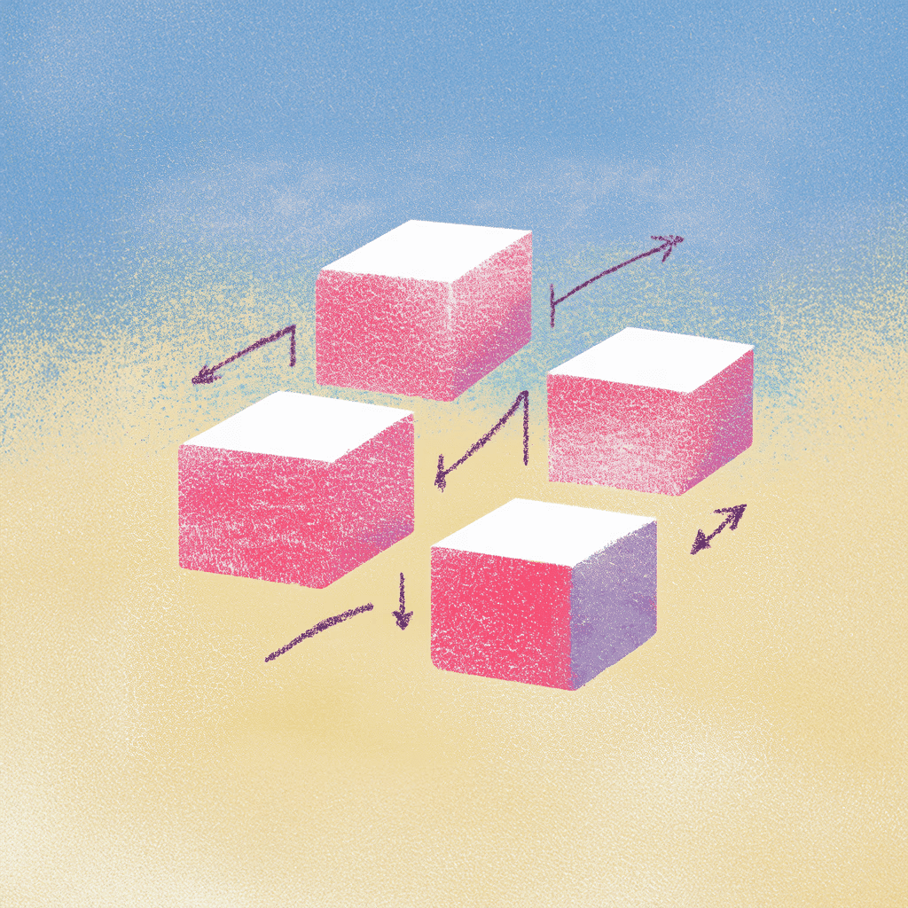 Illustration of colored cubes with arrows connecting them