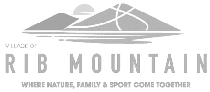 Logo for Rib Mountain, featuring stylized mountains above the text, promoting outdoor activities and tourism.